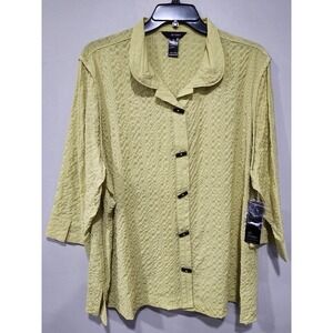 Ali Miles NWT Woman's 3xl Green Button Up Blouse Top Collar